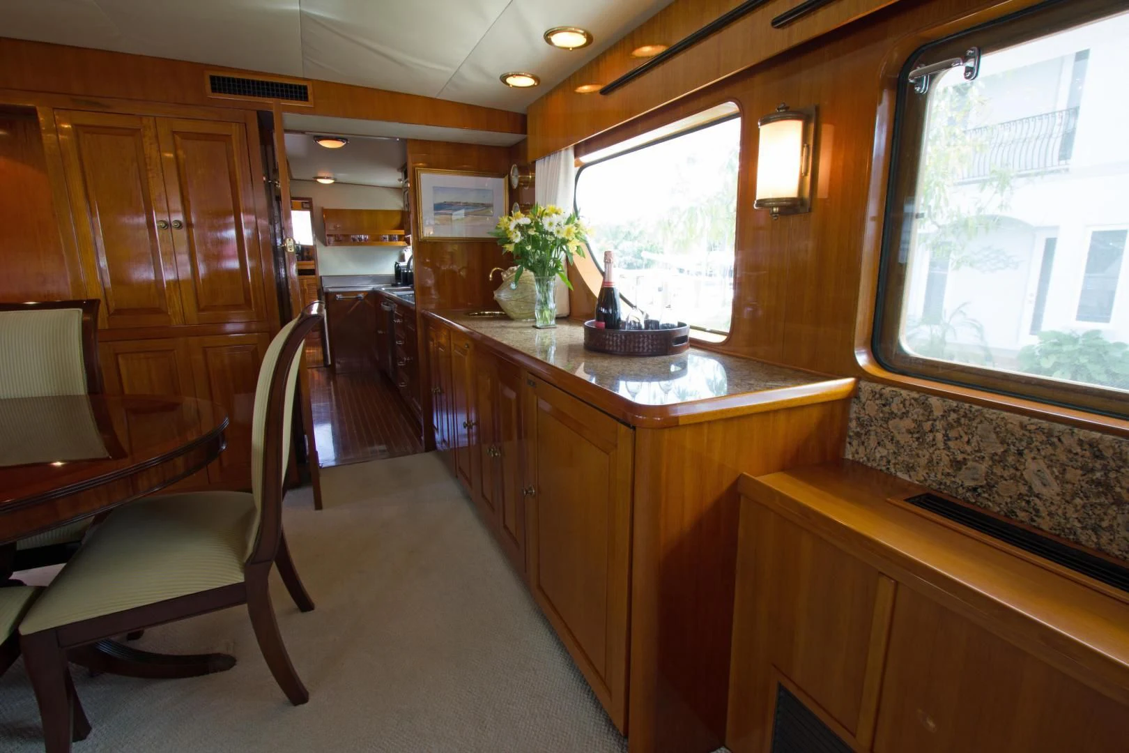 a kitchen with a counter and cabinets aboard SEA CZAR Yacht for Sale
