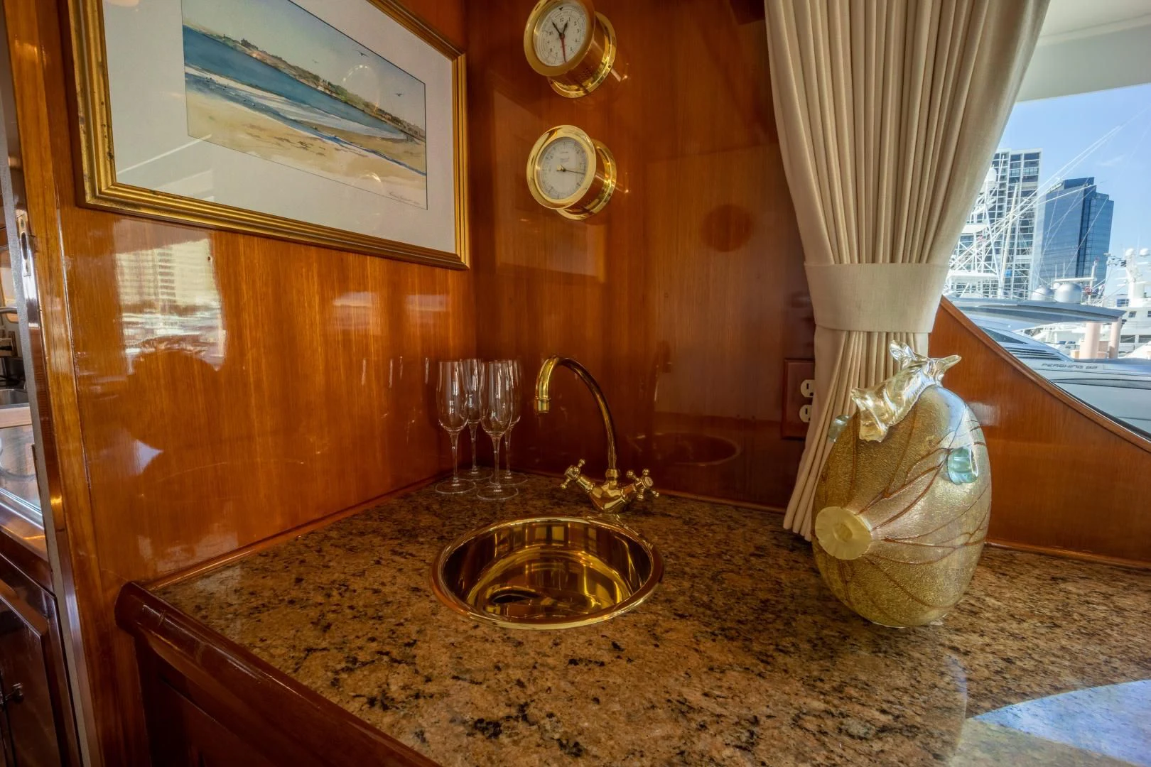 a sink and a vase on a counter aboard SEA CZAR Yacht for Sale