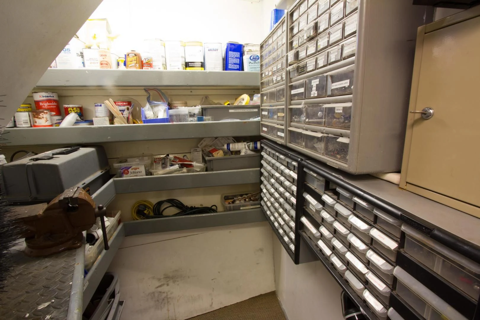 a kitchen with shelves aboard SEA CZAR Yacht for Sale