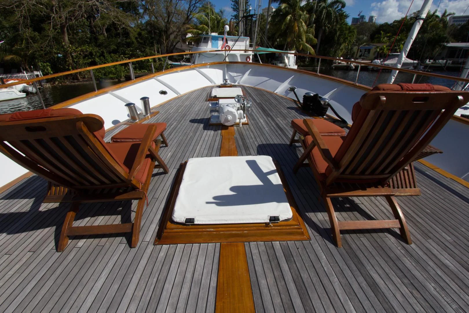 a deck with chairs on it aboard SEA CZAR Yacht for Sale
