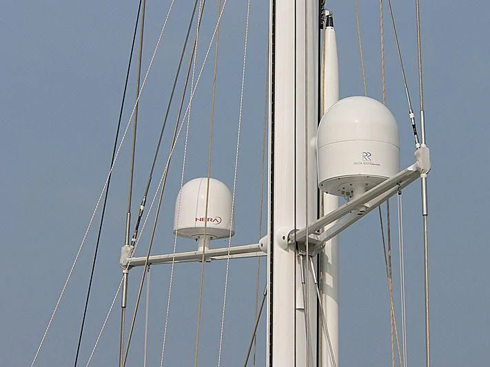 a white tower with a white tower aboard IMPRESSION Yacht for Sale