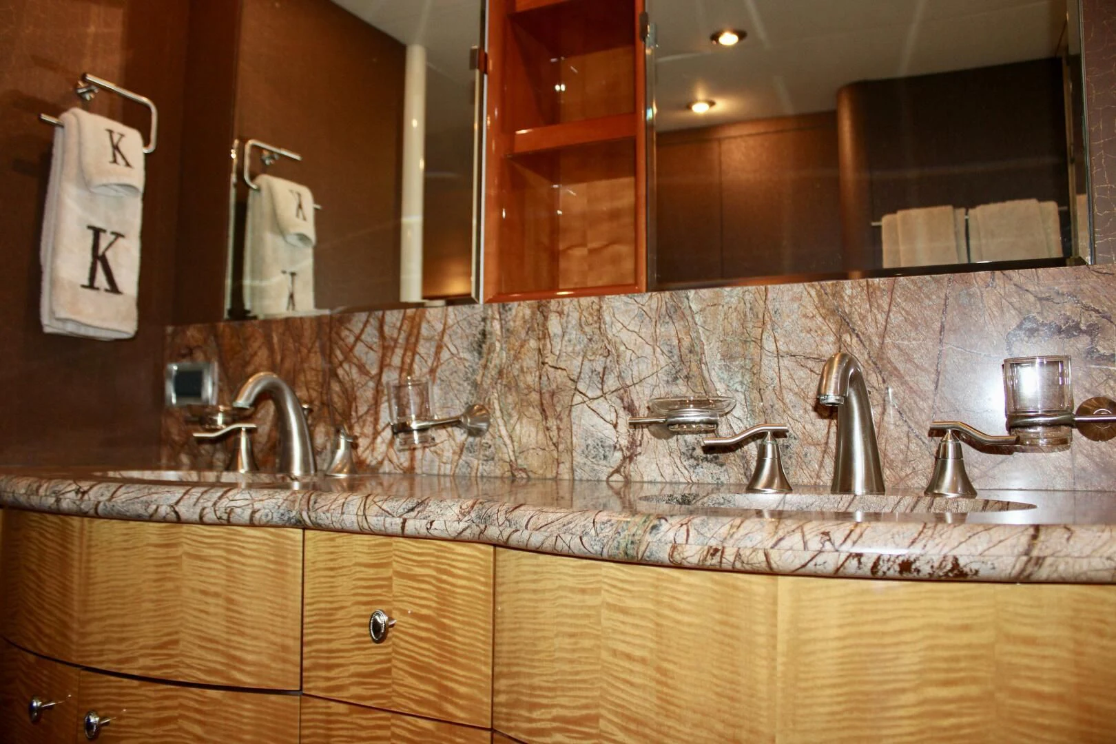 a bathroom with a large countertop aboard KATHLEEN Yacht for Sale