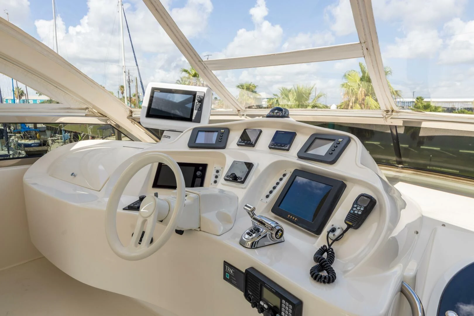 a white car with a screen and a screen on the front aboard KATHLEEN Yacht for Sale