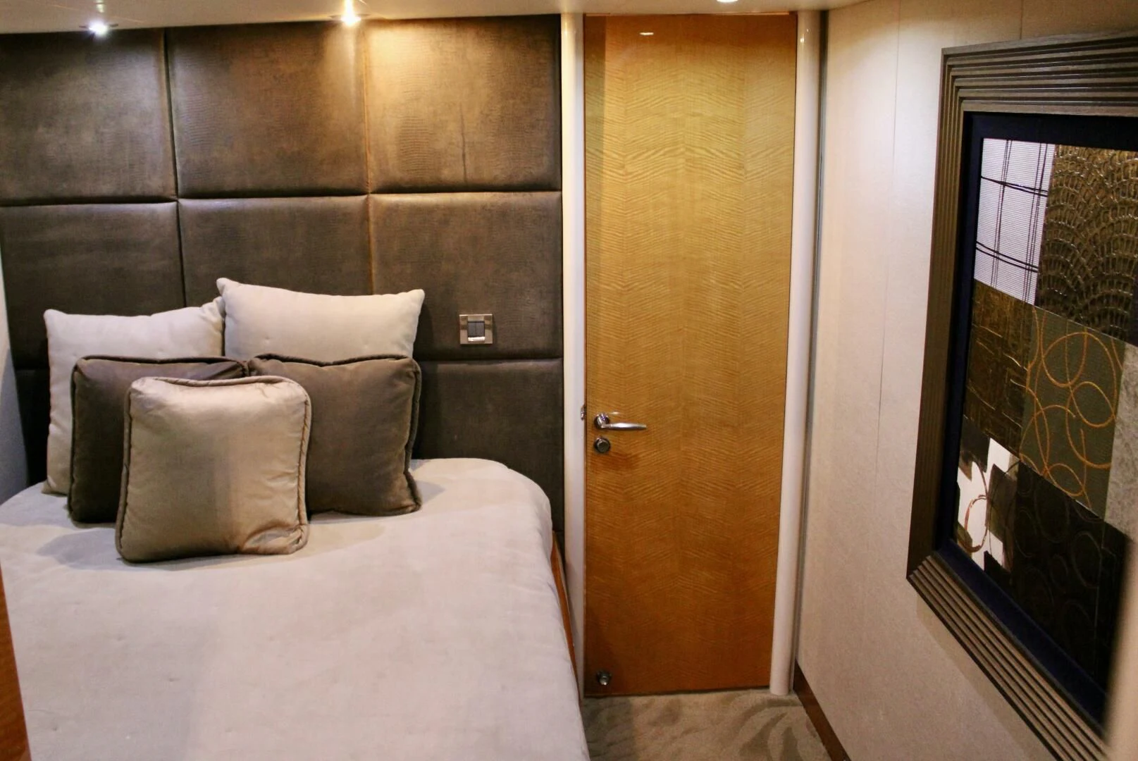 a bed in a room aboard KATHLEEN Yacht for Sale
