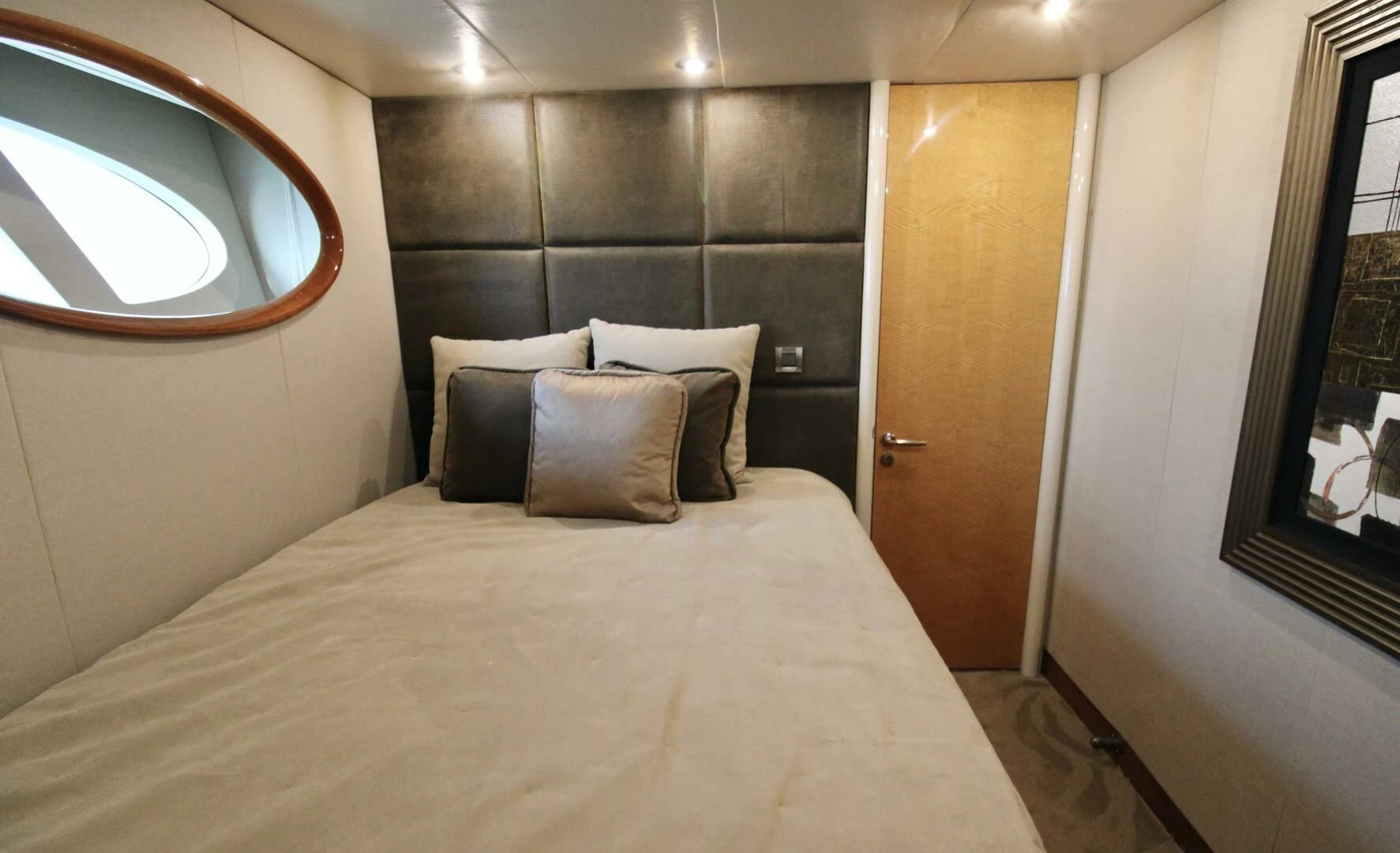 a bed with pillows aboard KATHLEEN Yacht for Sale