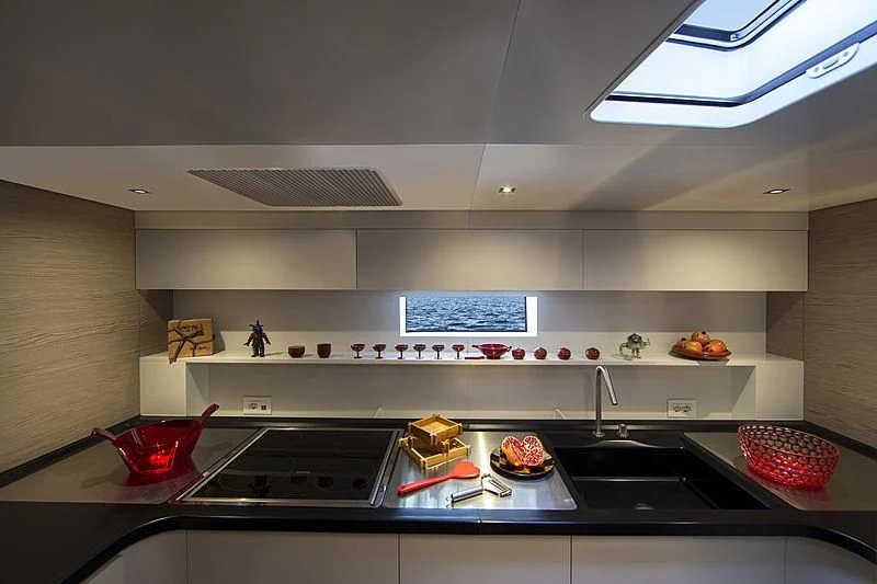 a kitchen with a large countertop aboard V Yacht for Sale