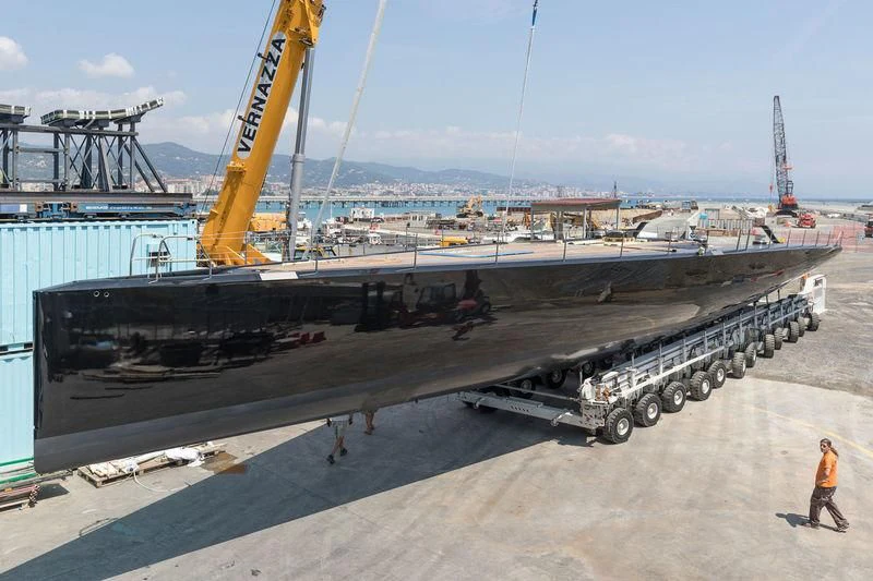 a large crane on a ship aboard V Yacht for Sale