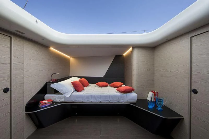 a bed in a room aboard V Yacht for Sale