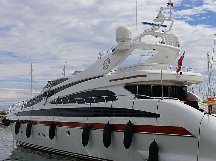 a white yacht on the water aboard SAMJA Yacht for Sale