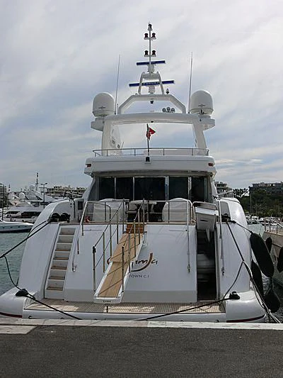 a white boat with a rope tied to it aboard SAMJA Yacht for Sale