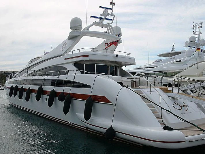 a large white yacht aboard SAMJA Yacht for Sale