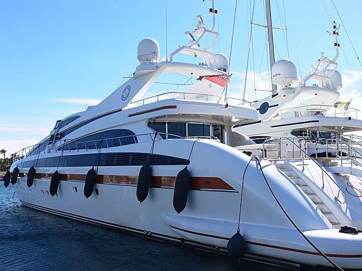 a white yacht in the water aboard SAMJA Yacht for Sale