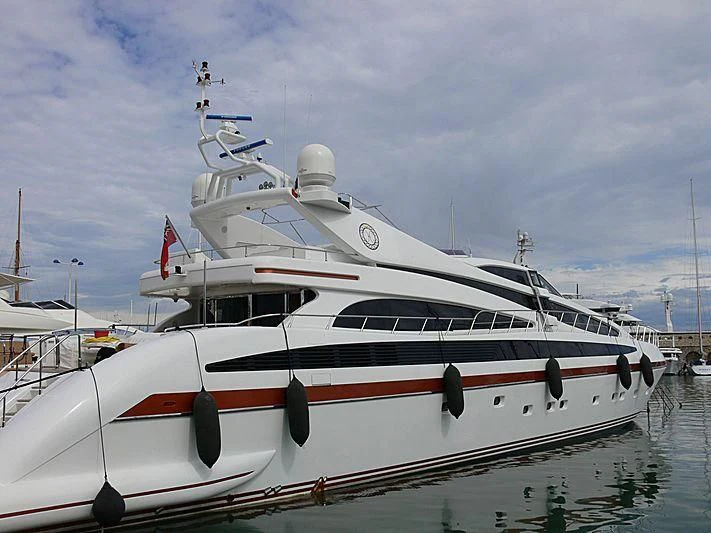 a white and red boat aboard SAMJA Yacht for Sale
