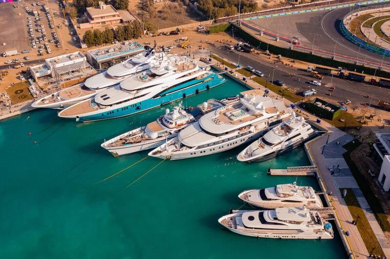 a city next to a body of water aboard AL DIRIYAH Yacht for Sale