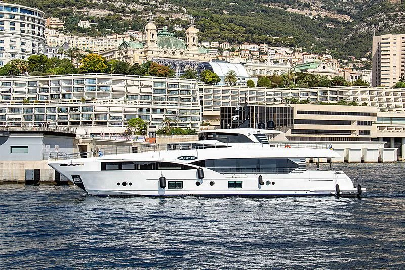 a white yacht in the water aboard CAROBELLE Yacht for Sale