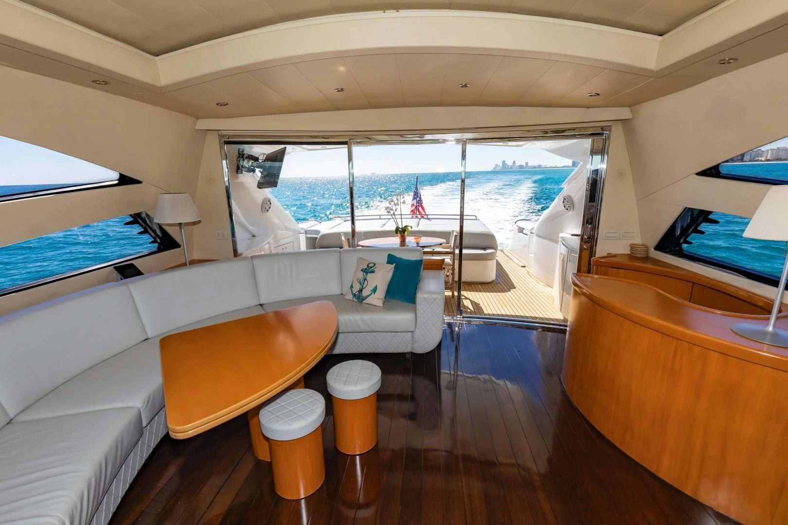 a room with a view of the ocean and the ocean aboard FREE SPIRIT Yacht for Sale
