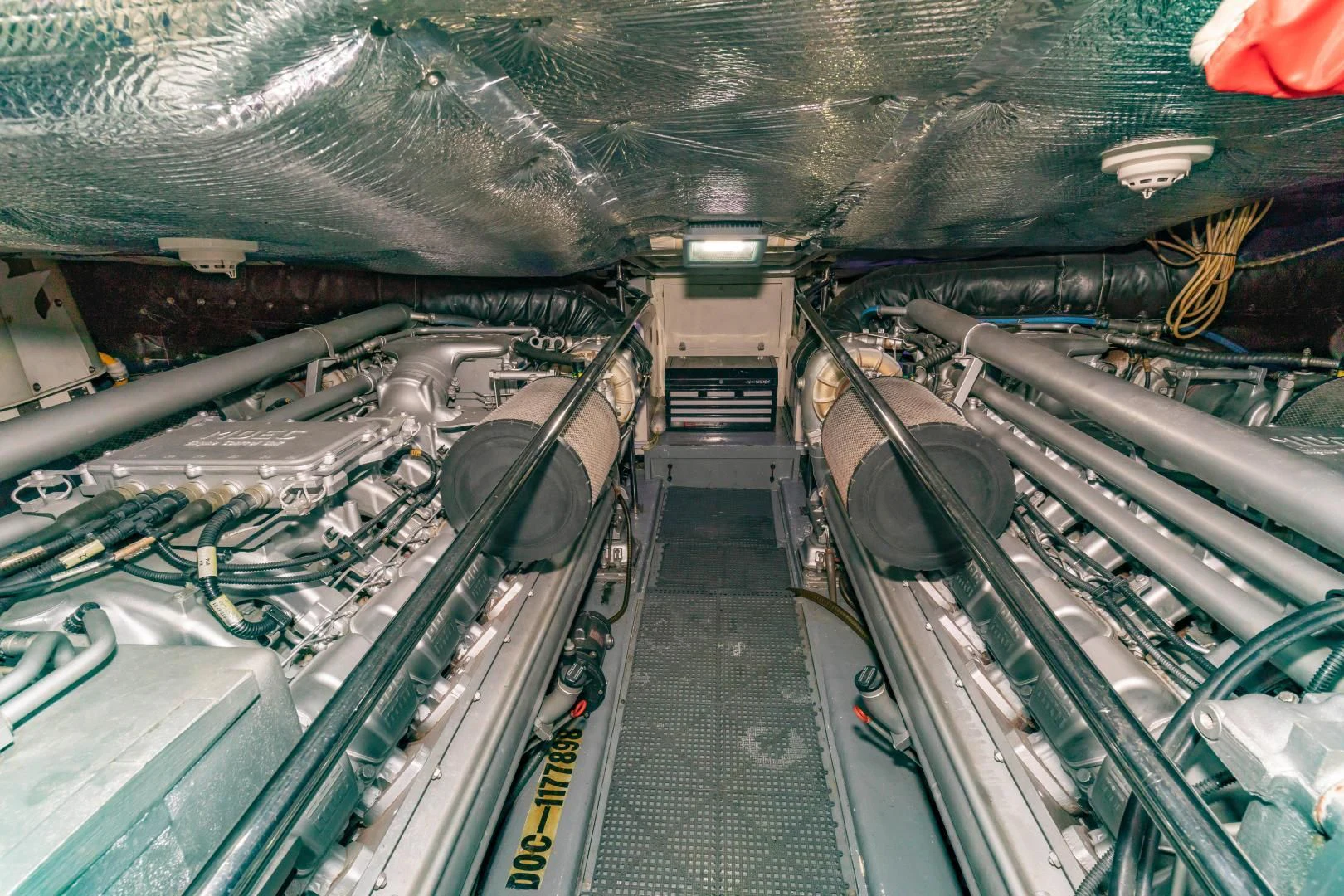 a large room with many pipes aboard FREE SPIRIT Yacht for Sale