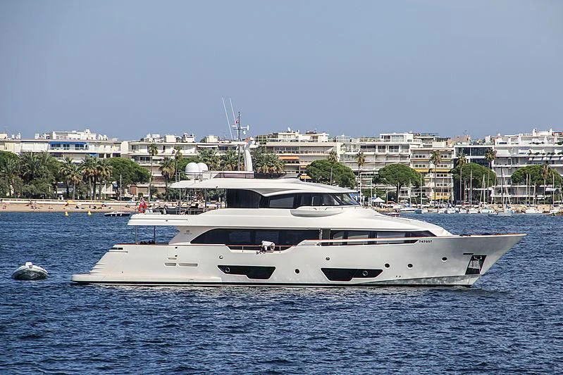 a white yacht in the water aboard SEVEN Yacht for Sale