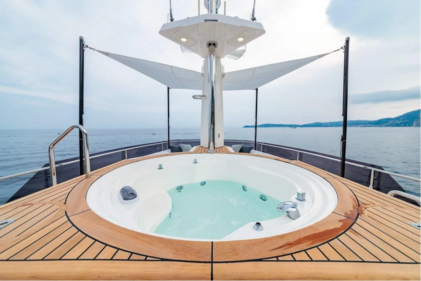 a swimming pool with a fan aboard SEVEN Yacht for Sale