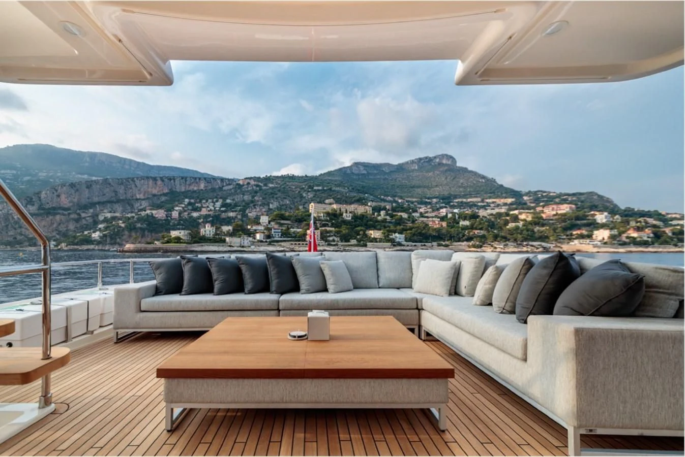 a living room with a large window aboard SEVEN Yacht for Sale