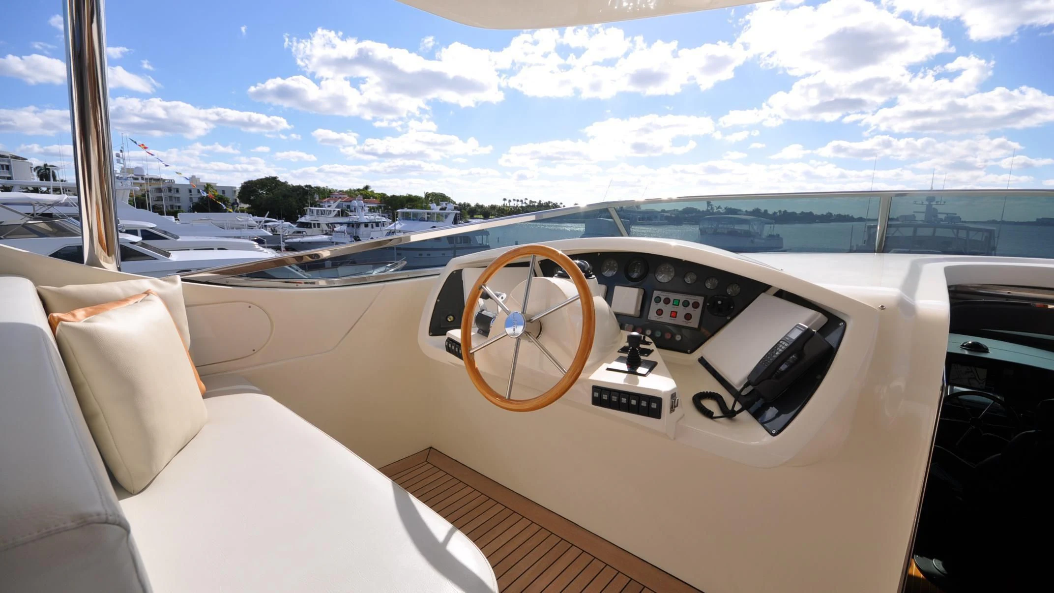a view of a city from the inside of a car aboard VIVERE Yacht for Sale
