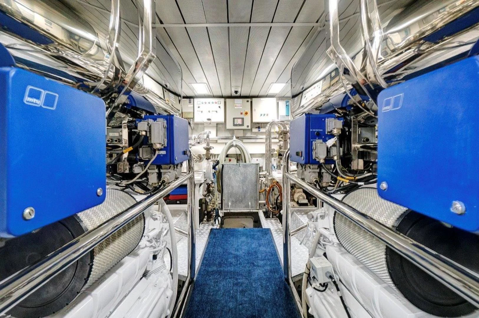 a room with blue machinery aboard VIVERE Yacht for Sale