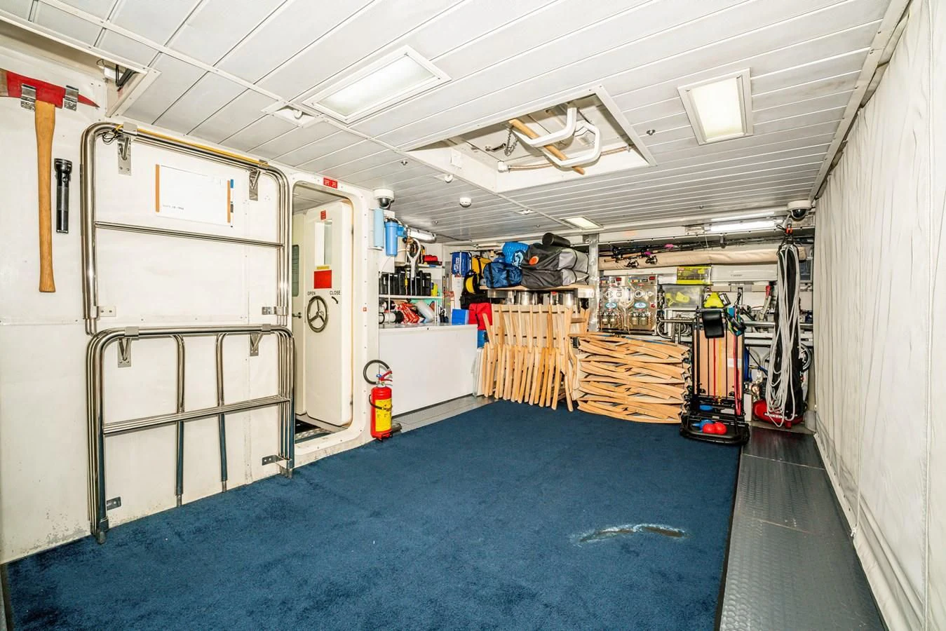 a room with equipment and tools aboard VIVERE Yacht for Sale