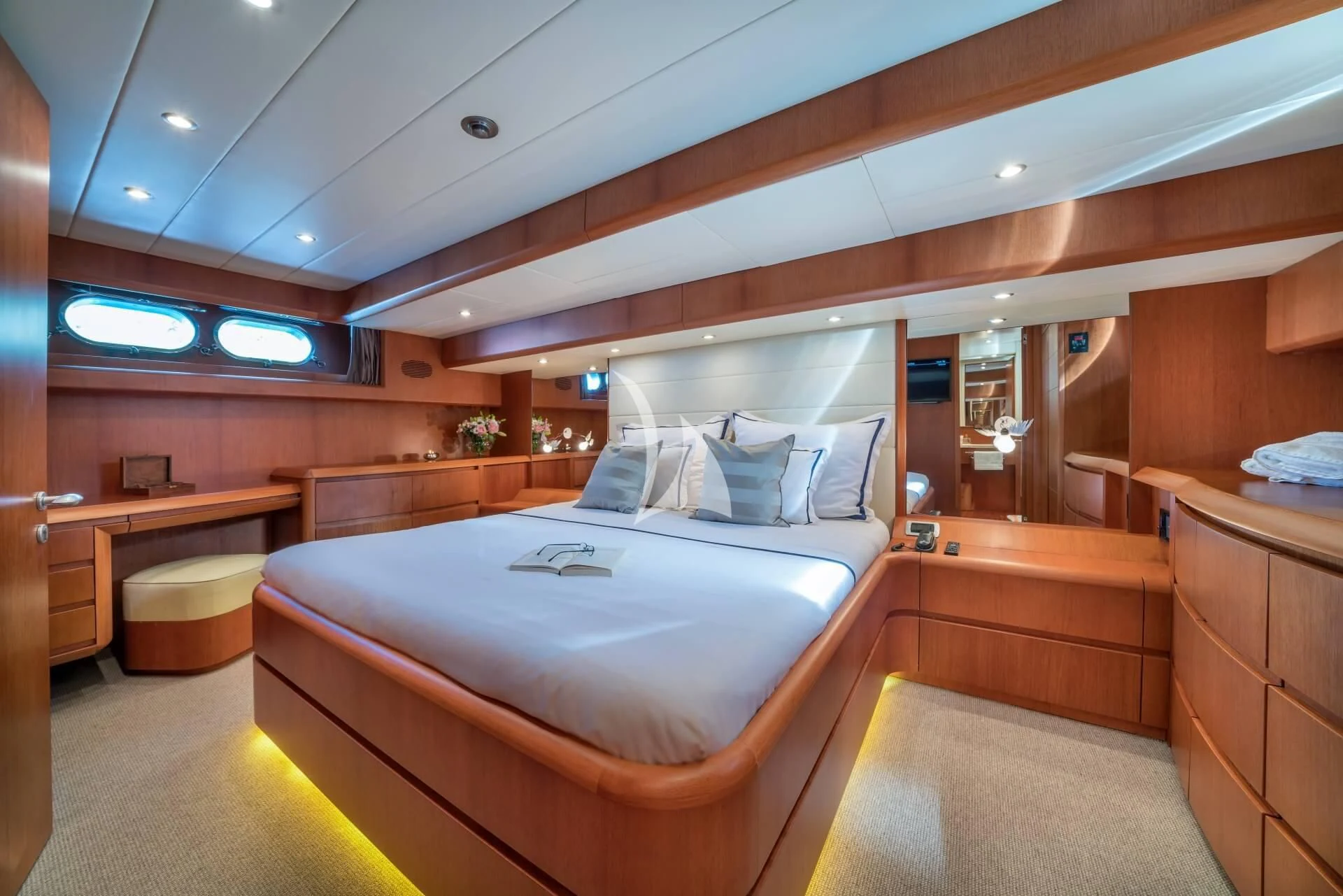 a large bed in a bathroom aboard JANTAR Yacht for Charter
