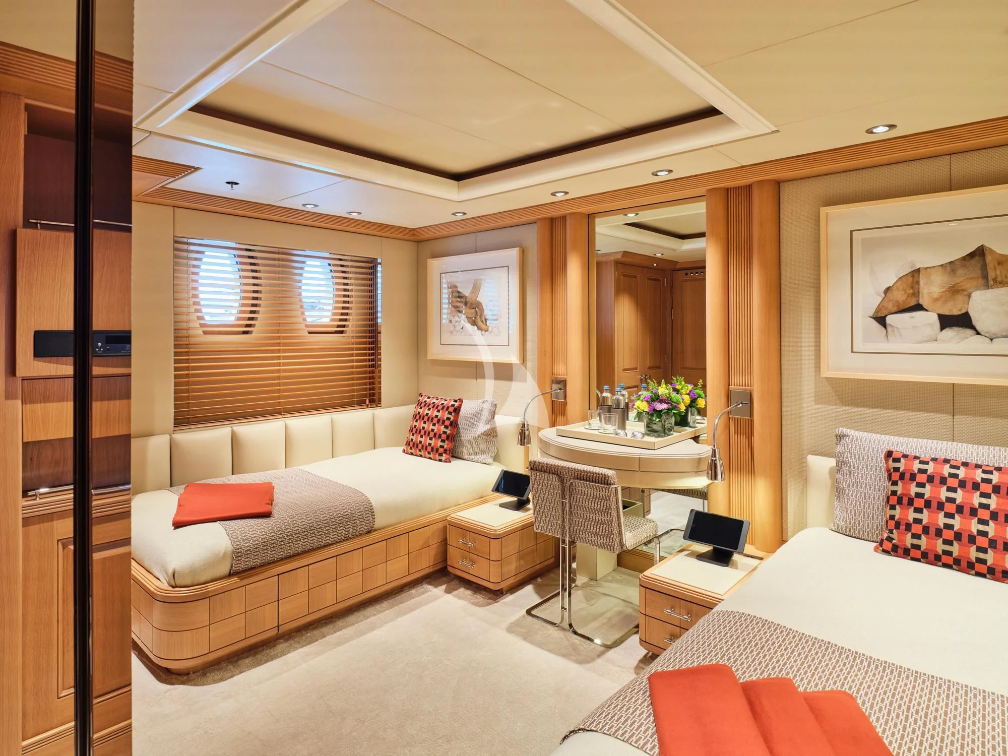 a room with a bed and a desk aboard SEAHORSE Yacht for Sale