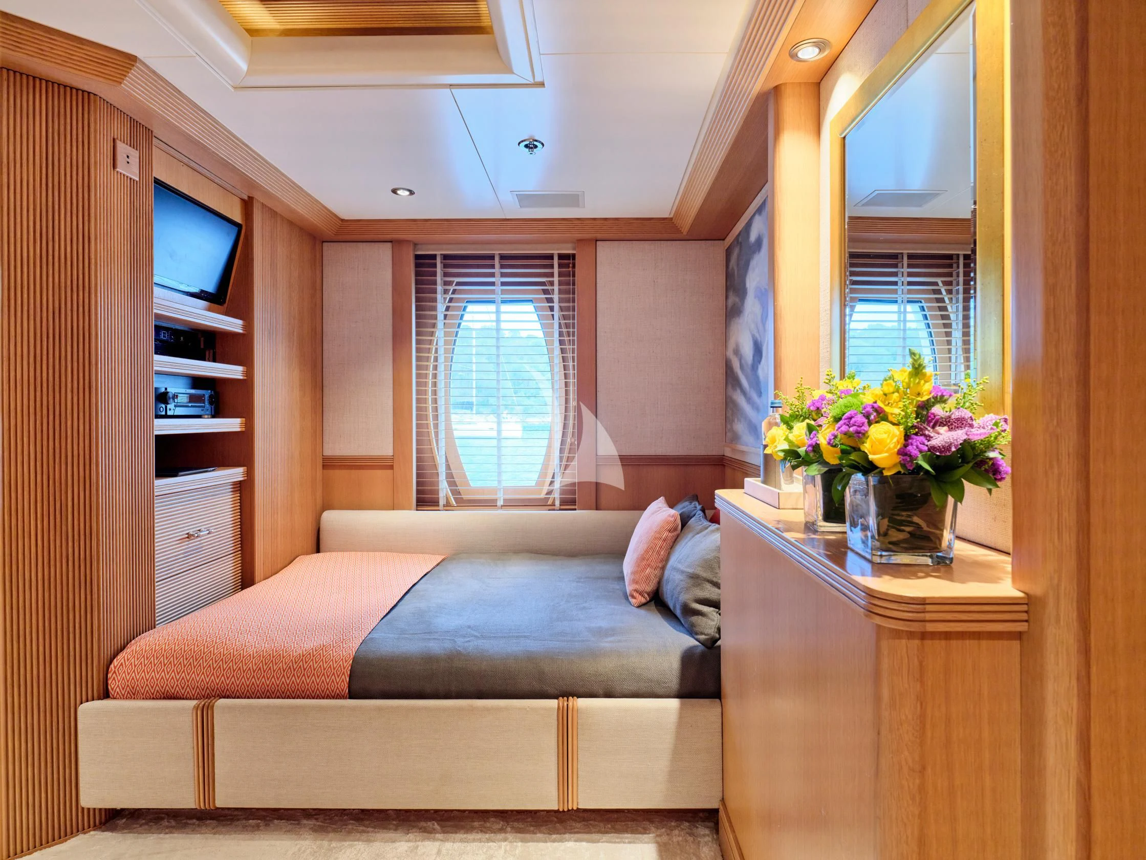 a living room with a couch and a table aboard SEAHORSE Yacht for Sale