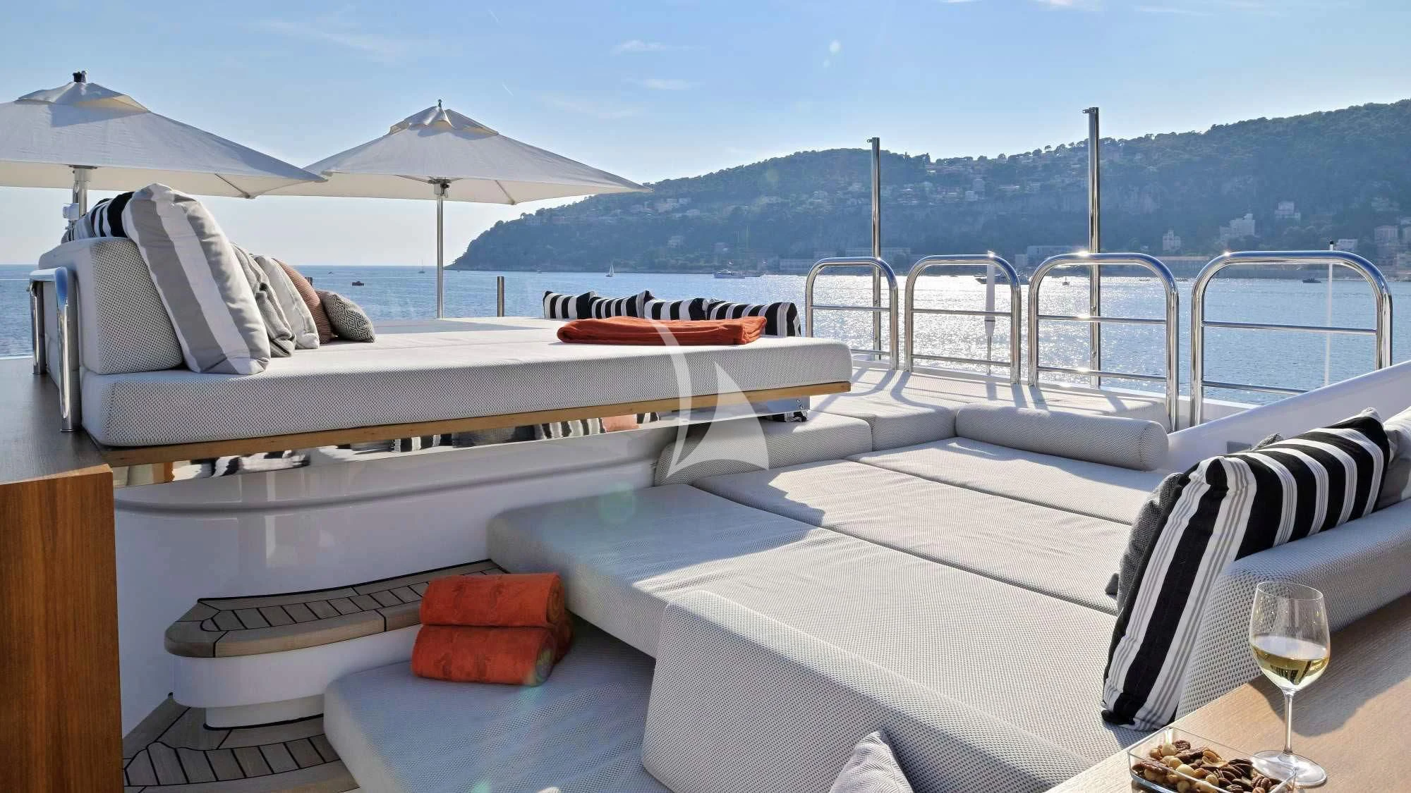 a bed on a deck aboard SEAHORSE Yacht for Sale