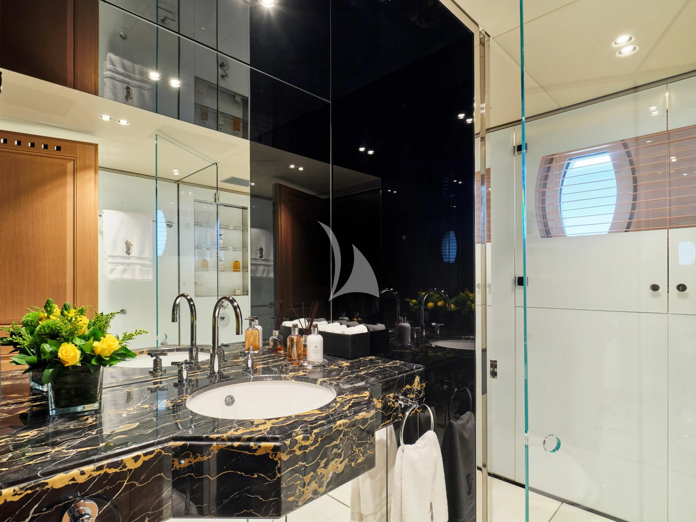 a bathroom with a large countertop aboard SEAHORSE Yacht for Sale