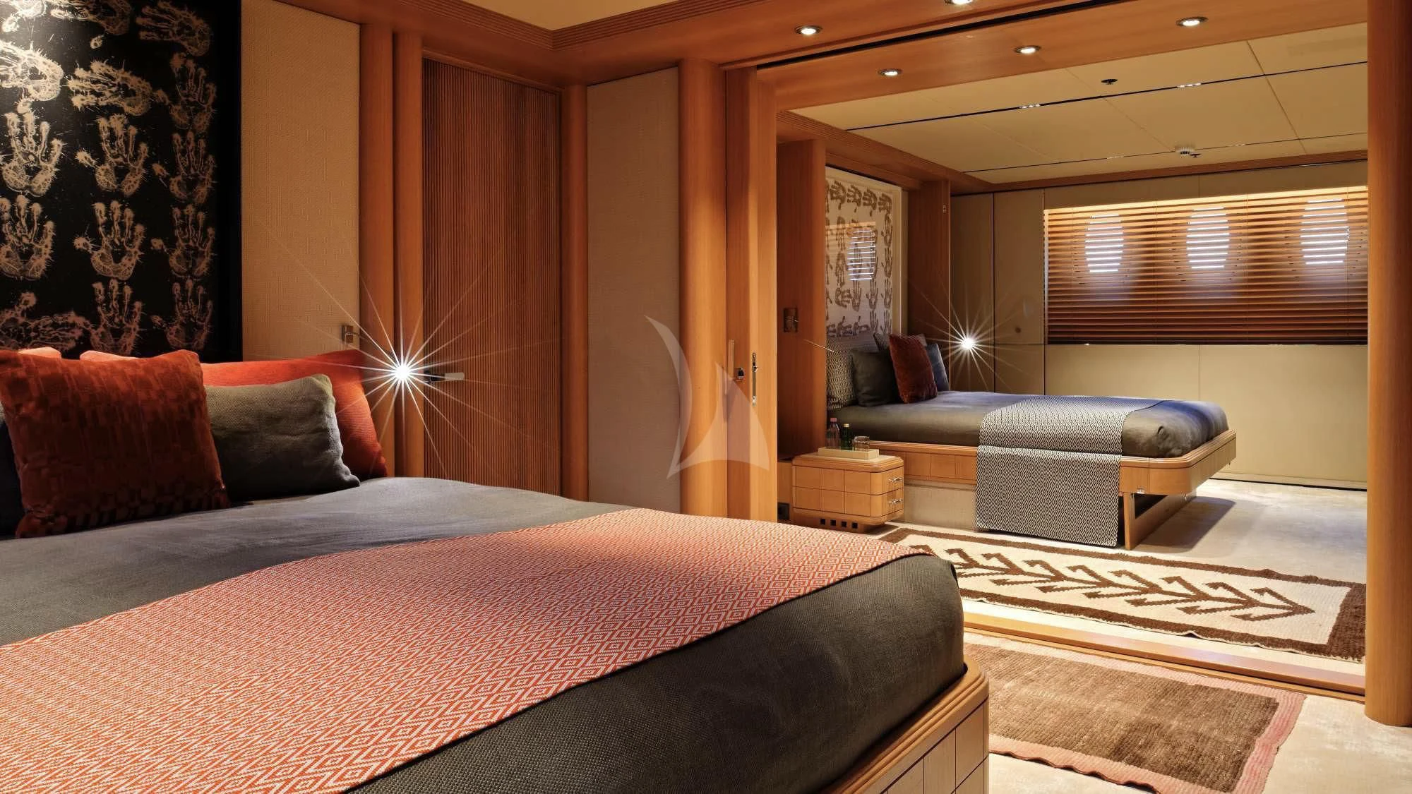 a large bed in a hotel room aboard SEAHORSE Yacht for Sale