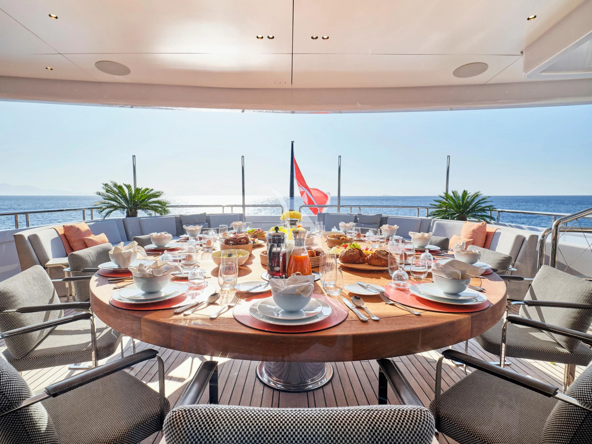 a table with food on it aboard SEAHORSE Yacht for Sale