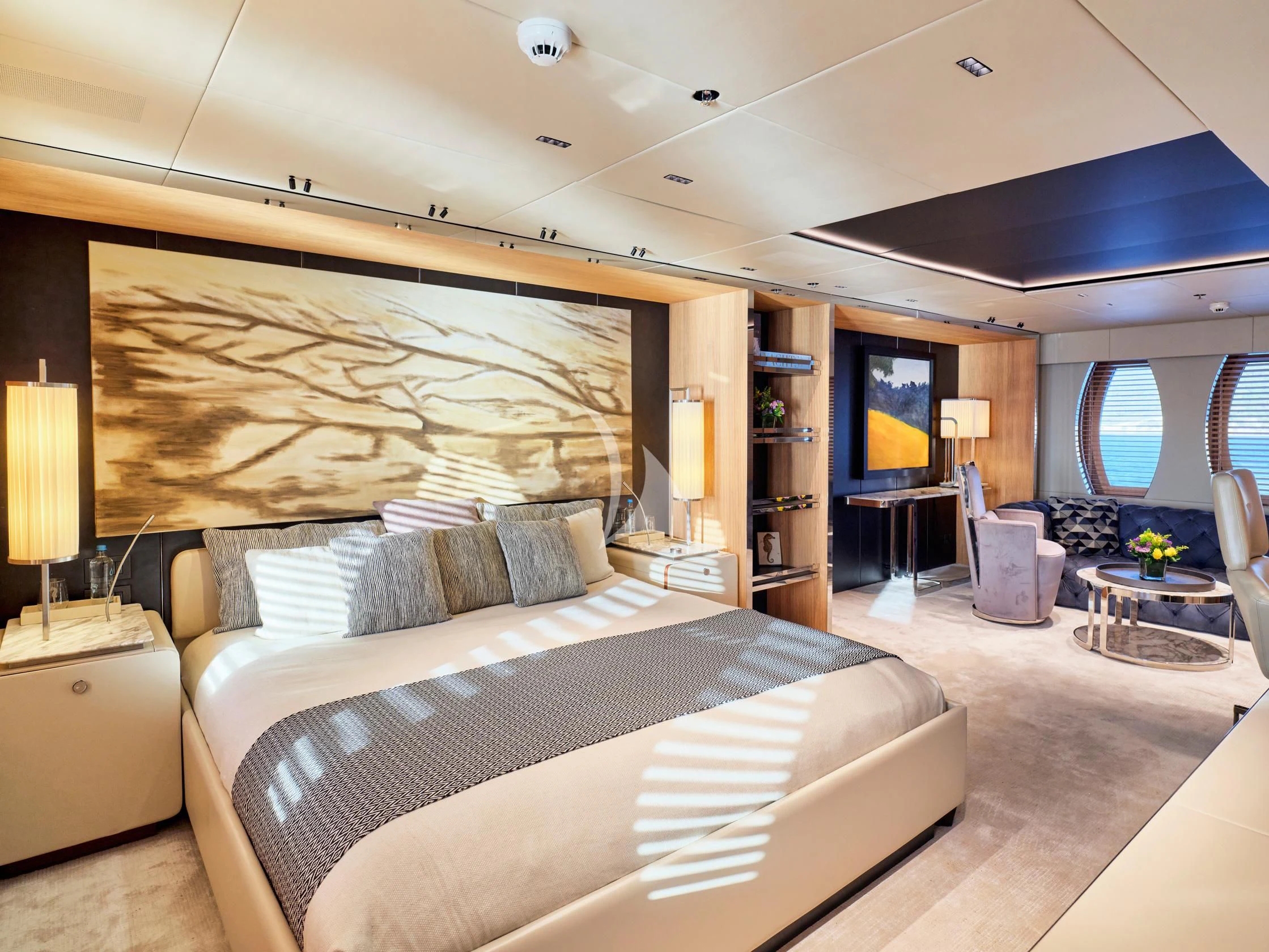 a large bedroom with a large bed aboard SEAHORSE Yacht for Sale