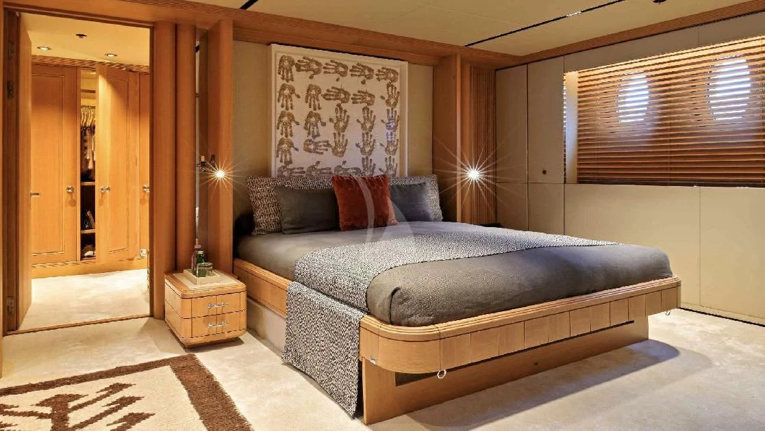 a bed in a room aboard SEAHORSE Yacht for Sale