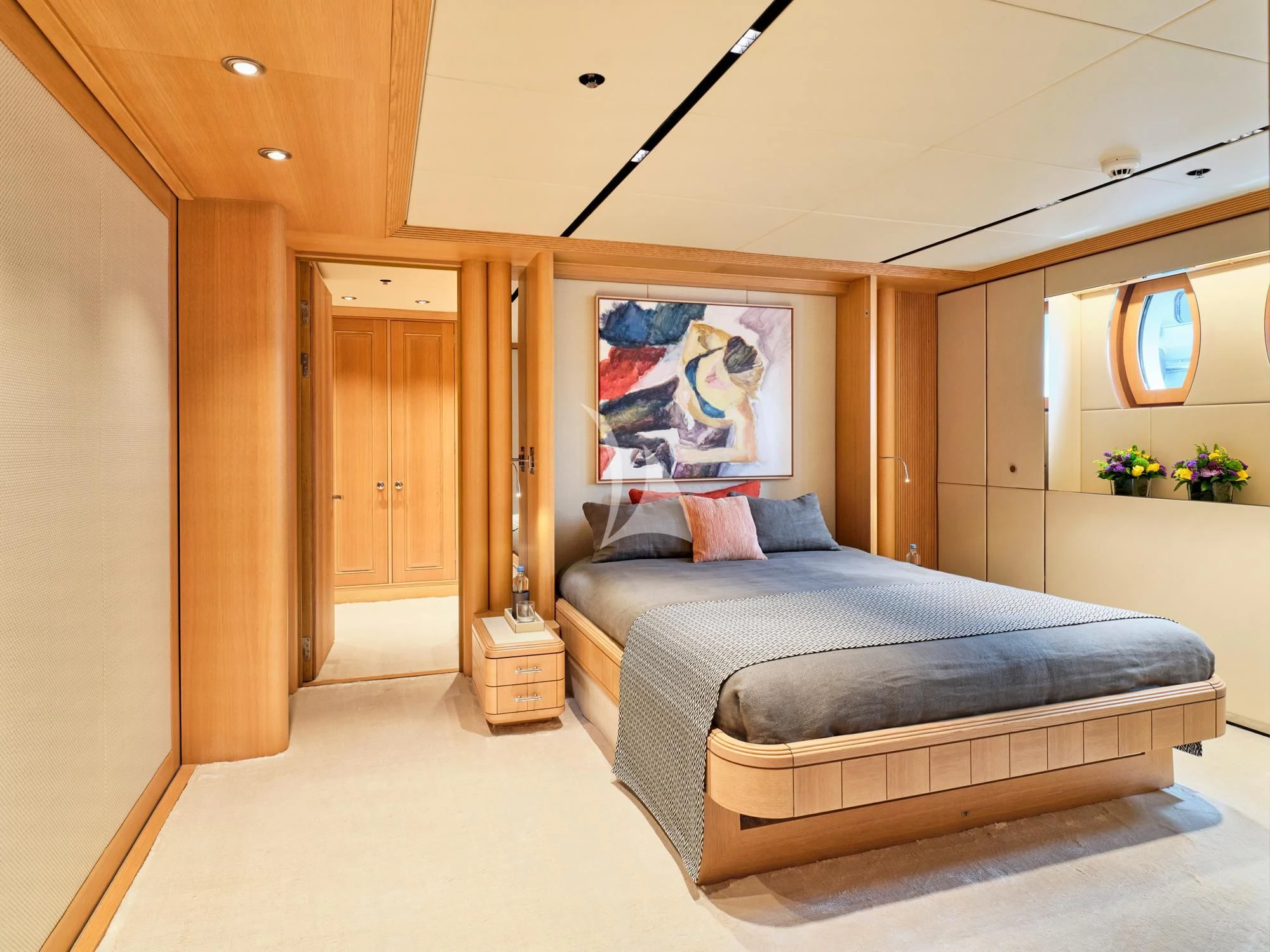 a bed in a room aboard SEAHORSE Yacht for Sale