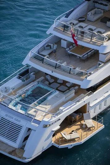 a large ship with a dock aboard SEVEN SINS Yacht for Sale