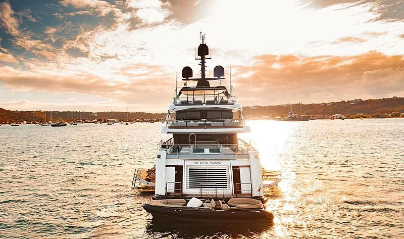a boat on the water aboard SEVEN SINS Yacht for Sale