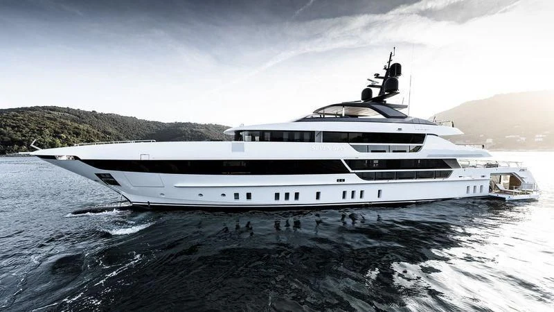 a white yacht on the water aboard SEVEN SINS Yacht for Sale