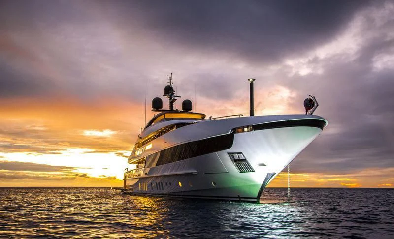 a large ship in the water aboard SEVEN SINS Yacht for Sale