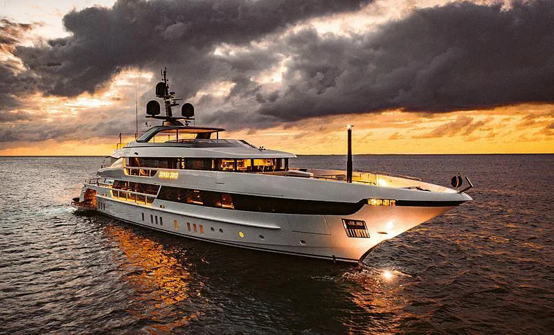 a large ship in the water aboard SEVEN SINS Yacht for Sale