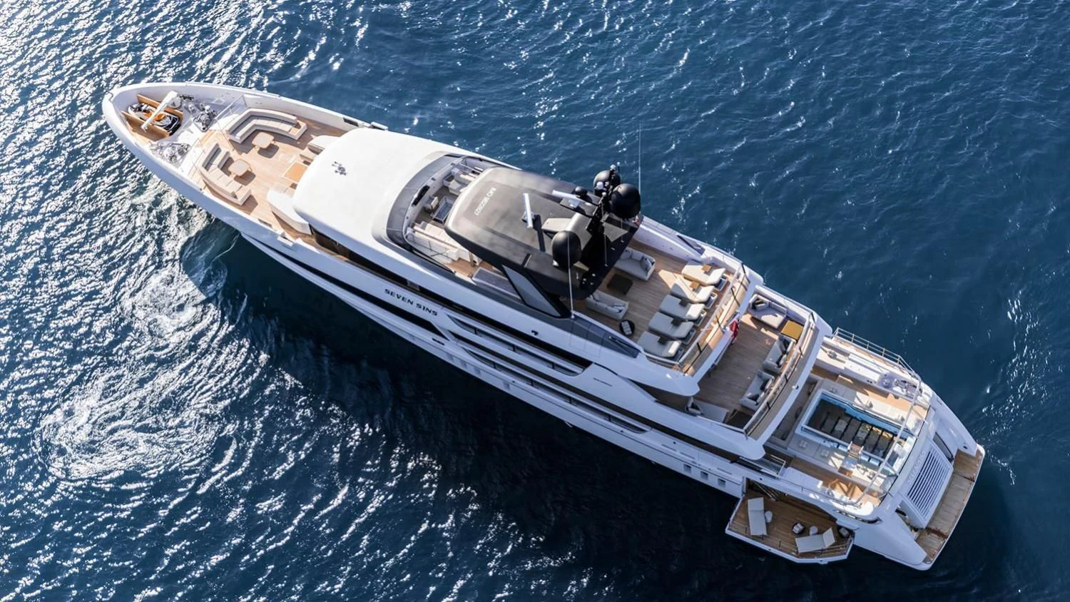 a high angle view of a submarine aboard SEVEN SINS Yacht for Sale