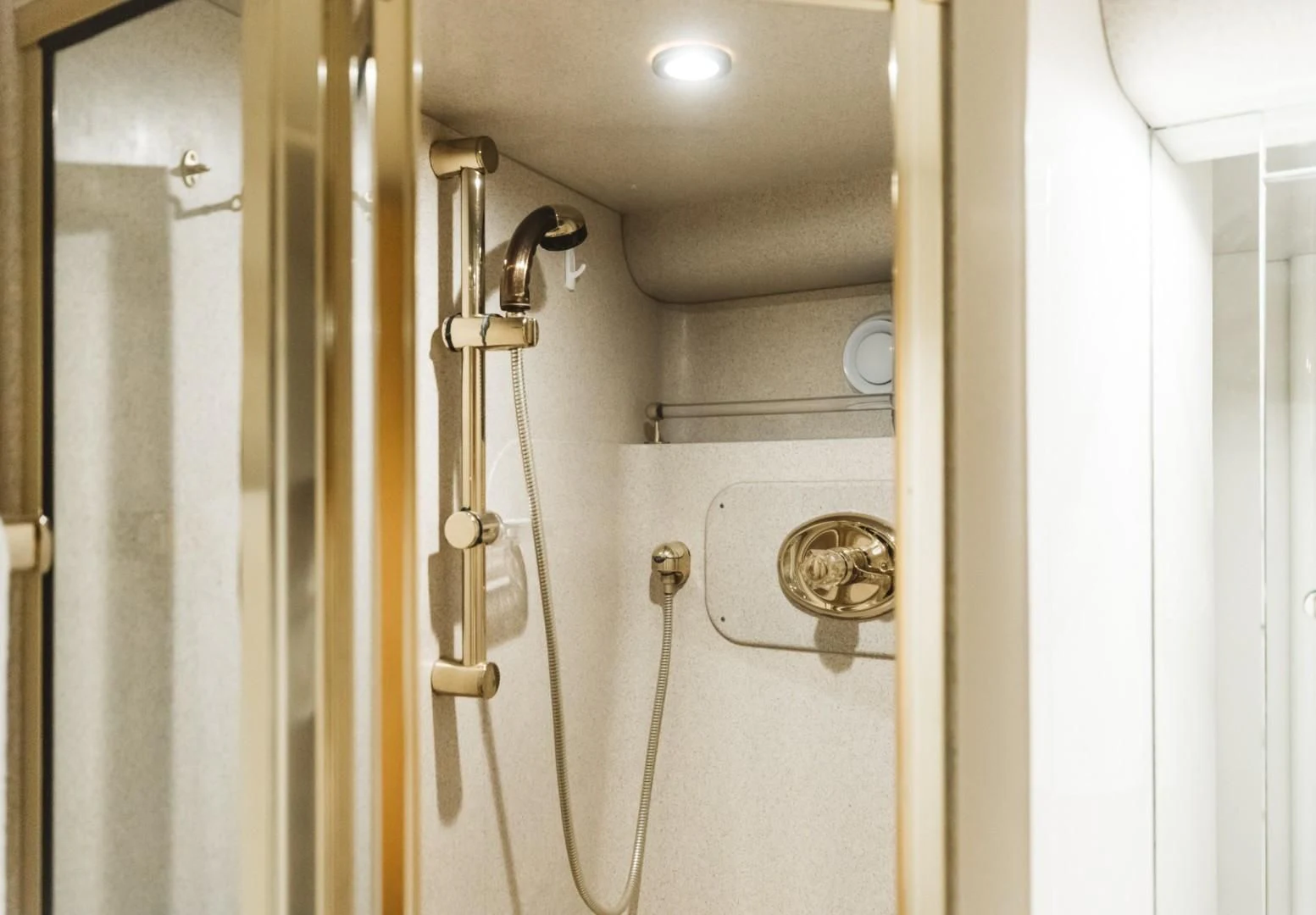 a shower with a glass door aboard DOUBLE EAGLE Yacht for Sale