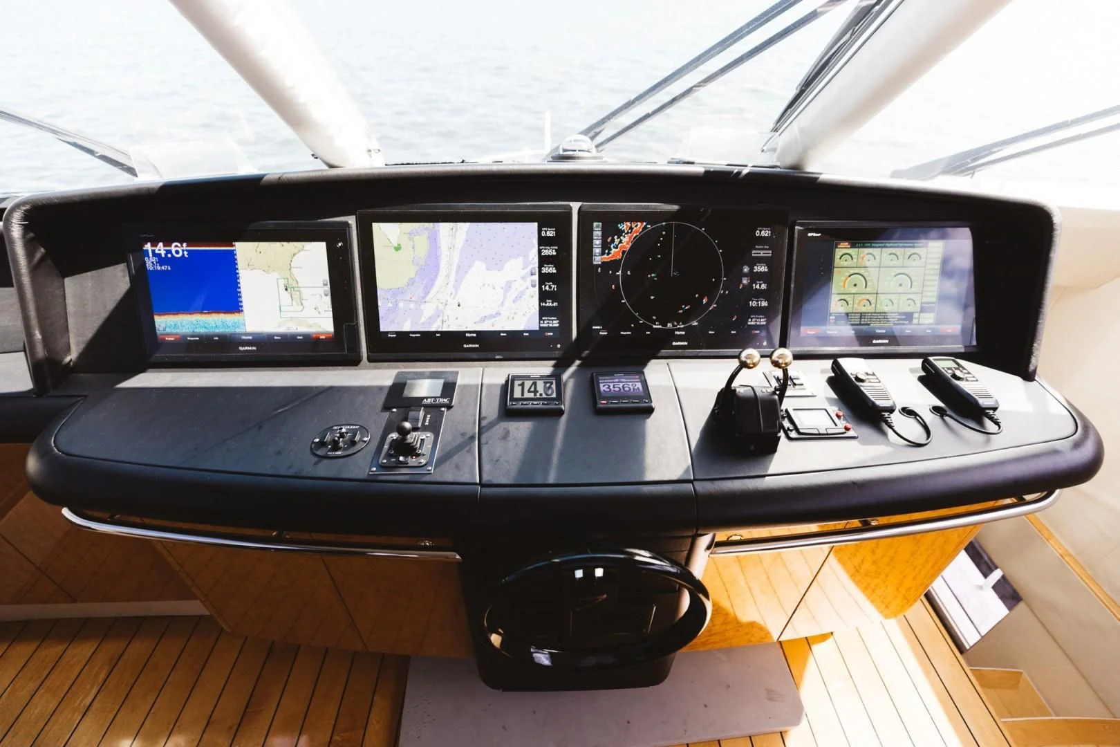 a black console with many screens aboard DOUBLE EAGLE Yacht for Sale
