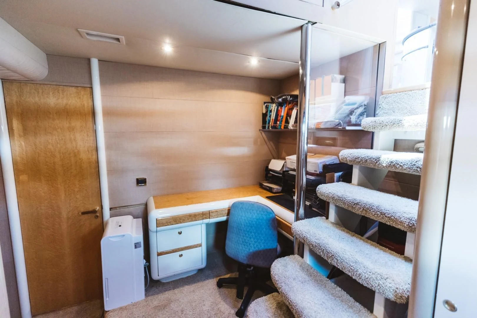a room with bunk beds and a desk aboard DOUBLE EAGLE Yacht for Sale