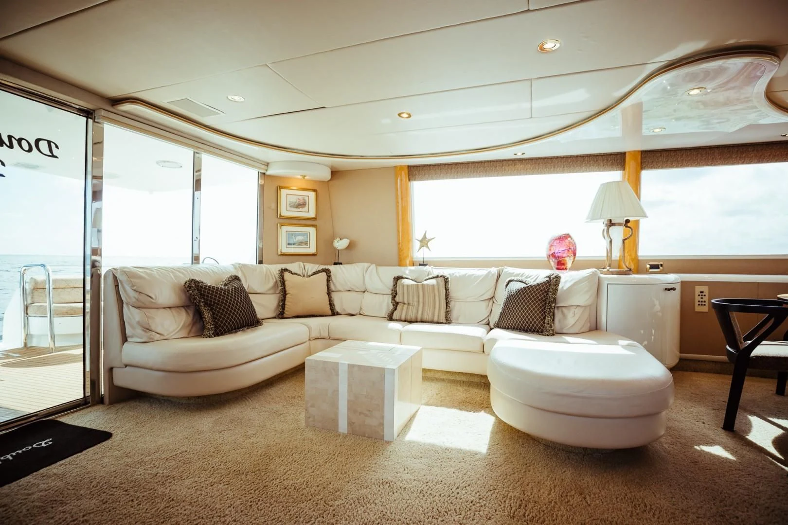 a living room with a large window aboard DOUBLE EAGLE Yacht for Sale