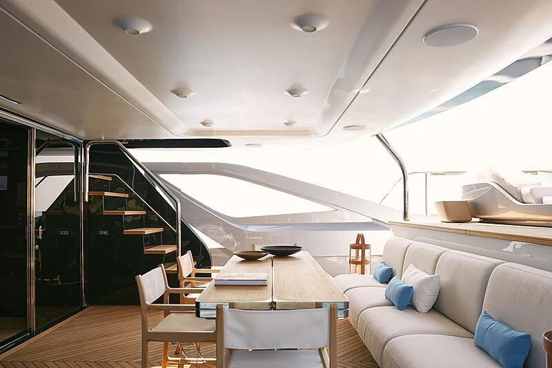 a modern looking living room aboard SHABBY Yacht for Sale