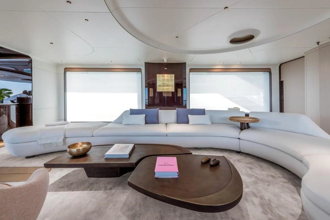 a living room with a large sofa aboard SHABBY Yacht for Sale