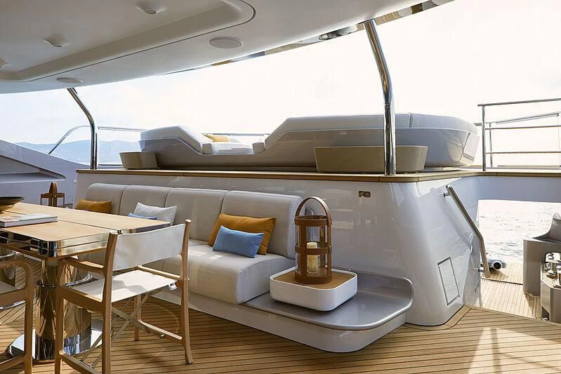 a white sofa and table aboard SHABBY Yacht for Sale